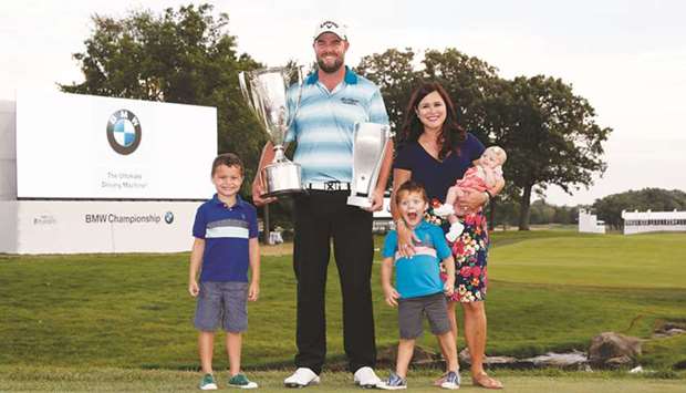 Australiau2019s Marc Leishman poses with his family after winning the BMW Championship golf tournament in Lake Forest, Illonios. (USA TODAY Sports)