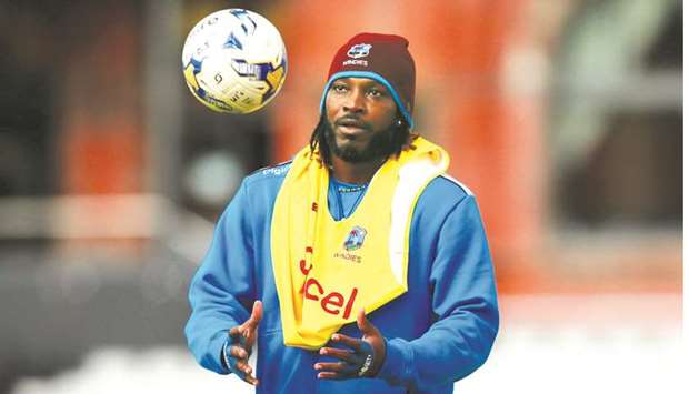 West Indiesu2019 Chris Gayle during a net session yesterday. (Reuters)
