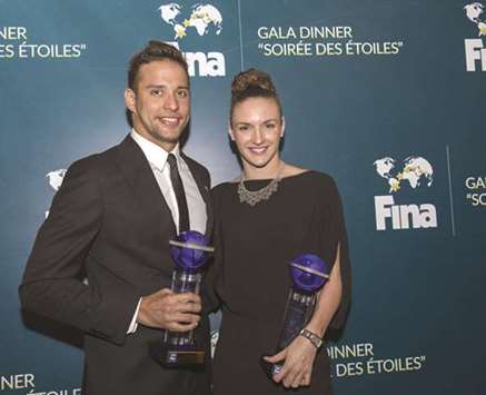 Star swimmers Chad Le Clos (left) and Katinka Hosszu will be in action at the Doha leg of the Swimming World Cup next month.