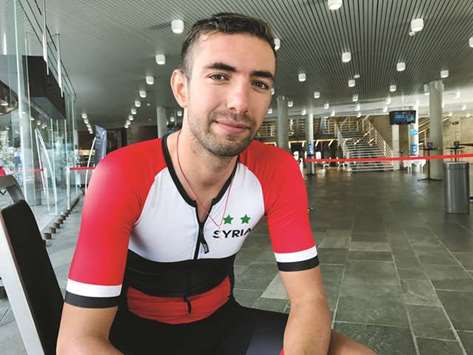 Badreddin Ahmad Wais of Syria poses after competing in the individual time trial race at the UCI Road World Championships in Bergen, Norway, yesterday. (Reuters)