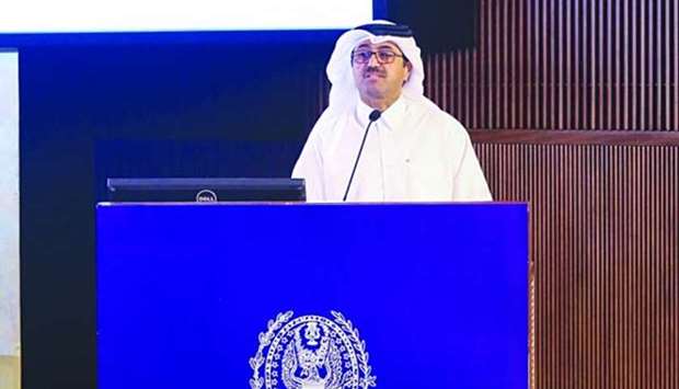 HE the Minister of Energy and Industry Dr Mohamed bin Saleh al-Sada speaking at the event.