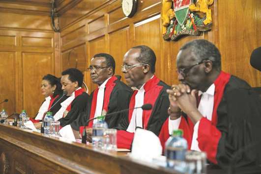 Kenyau2019s Supreme Court judges deliver a detailed ruling in Nairobi yesterday, laying out their reasons for annulling last monthu2019s presidential election.