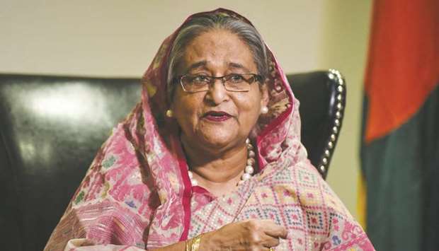 Bangladeshu2019s Prime Minister Sheikh Hasina speaks with a reporter during the United Nations General Assembly in New York City.