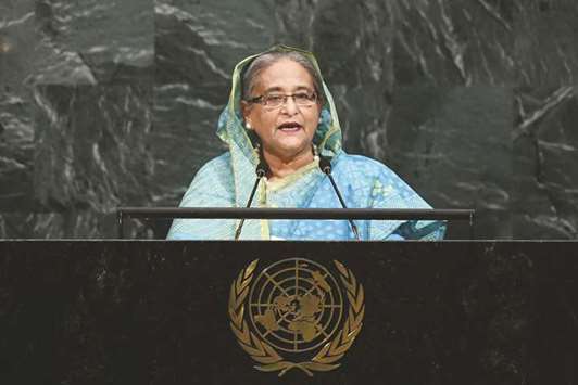 Bangladeshu2019s Prime Minister Sheikh Hasina addresses the 72nd Session of the UN General assembly in New York.