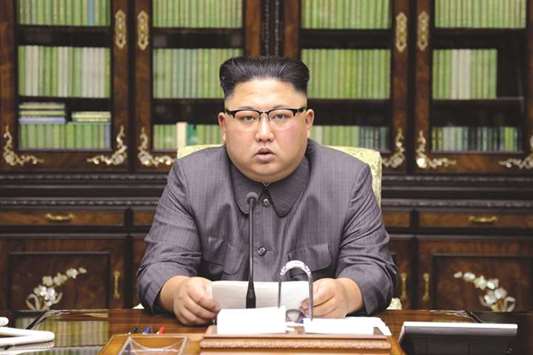 North Korean leader Kim Jong-un delivering a statement in Pyongyang in response to a speech made by President Trump at the UN General Assembly.