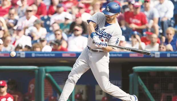 Los Angeles Dodgers right fielder Andre Ethier hits a home run during the seventh inning against the Philadelphia Phillies at Citizens Bank Park in Philadelphia, Pennsylvania, on Thursday. (USA TODAY Sports)