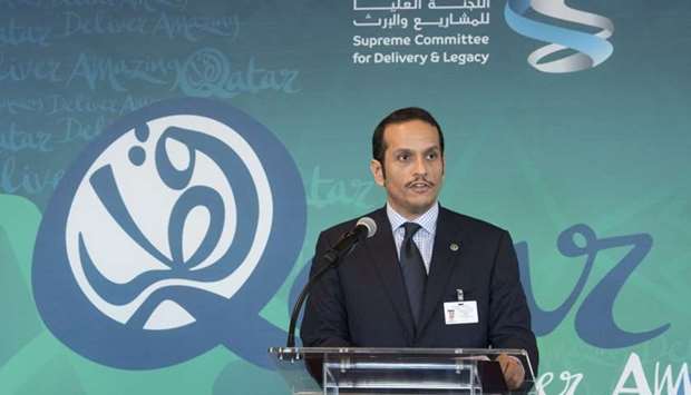 HE the Foreign Minister Sheikh Mohamed bin Abdulrahman al-Thani speaking at the event in New York.