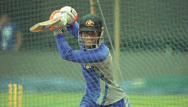 Australian opening batsman David Warner during a training session at the Holkar Stadium in Indore, India, yesterday. (AFP)