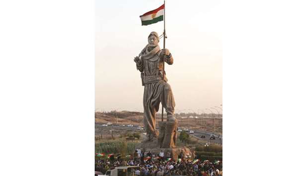 Newly unveiled statue pays tribute to the Peshmerga, Iraqi Kurdistanu2019s main fighting forces in Kirkuk, yesterday.