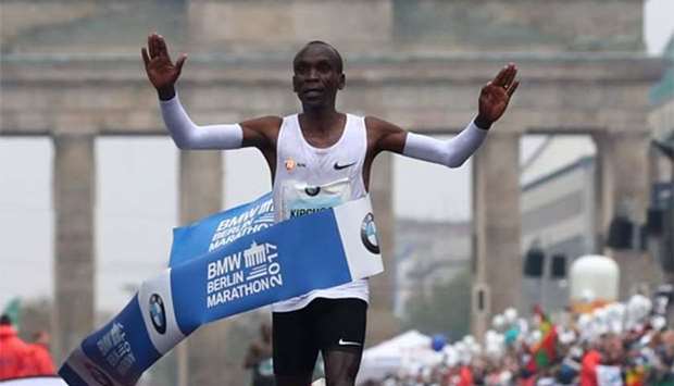 Kenya's Eliud Kipchoge wins the race in Berlin on Sunday.