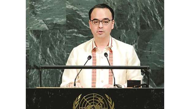 Foreign Affairs Secretary Alan Peter Cayetano addresses the 72nd United Nations General Assembly at the UN headquarters in New York.