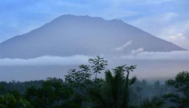 Mount Agung is seen on the Indonesian resort island of Bali.