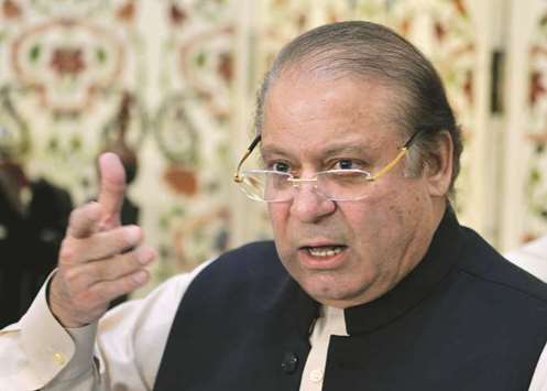 Pakistani ousted prime minister Nawaz Sharif speaks during a press conference after his appearance in front of an accountability court to face corruption charges, in Islamabad, yesterday.