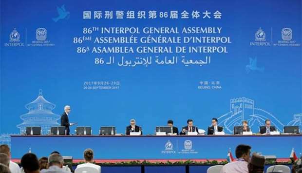 Delegates attend the 86th Interpol General Assembly at Beijing National Convention Centre on Wednesday..