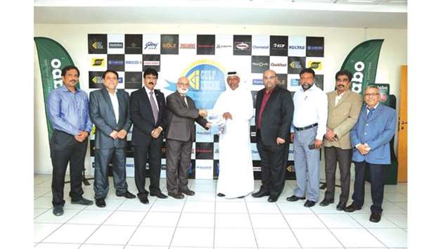 Gulf Incon u2013 Metabo managing director Adnan al-Mannai, League Organiser MI Farid, Qatar Cricket Associationu2019s Gul Khan, Tahir Mahmood, CVR Murthy, Iqbal Mullaji and Iqbal Bawade, and Qatar Veteransu2019 Leagueu2019 Shabbir, at the sponsorship agreement ceremony.