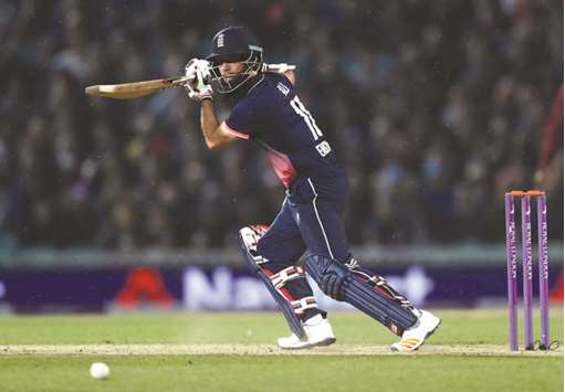 Englandu2019s Moeen Ali in action during the fourth ODI against West Indies in London yesterday. (Reuters)
