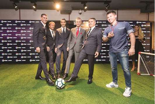 Sheraton Grand GM Saeid Heidari, second from right, with Spanish ambassador Ignacio Escobar, third from right, with former LaLiga players at the launch.