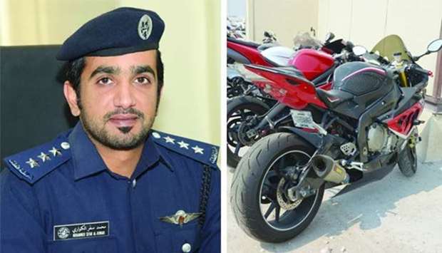 Captain Mohamed Sefar al-Kuwari. Right: The seized bikes.