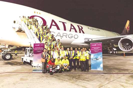 Qatar Airwaysu2019 first Boeing 747-8 freighter landed at Hamad  International Airport, the airline said yesterday.