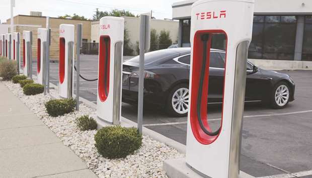 A Tesla charging station is seen in Salt Lake City, US. Tesla yesterday showcased several big battery containers at the wind farm, run by Franceu2019s Neoen, which will be  supplying power to the lithium-ion storage cells.