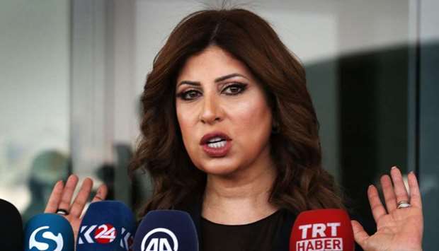The director of Arbil airport, Talar Faiq Salih, speaks during a press conference at the airport on September 29, 2017