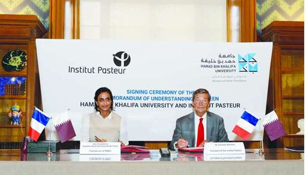 The agreement was signed by HE Sheikha Hind bint Hamad al-Thani and Dr Christian Bru00e9chot.
