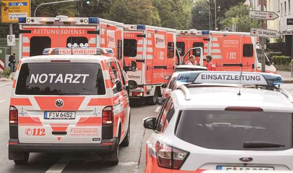 Ambulance cars stand in front of the Buerger hospital clinic, from where patients are being moved to another hospital yesterday as part of evacuation measures under way due to the finding of a WWII bomb.
