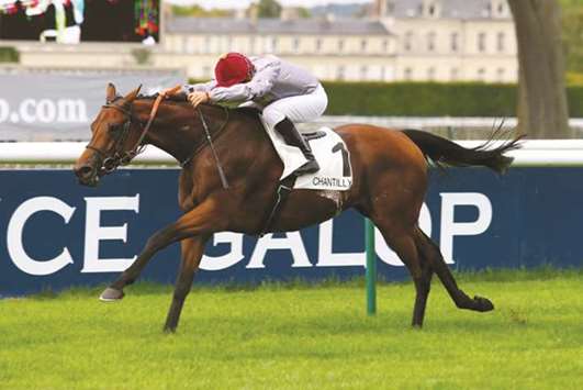 Jockey Gregory Benoist rides Al Shaqabu2019s Karar to victory in the Prix du Pin (Gr3) at Chantilly on Sunday. (Scoopdyga)