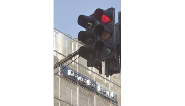 A red light is seen in front of Denmarku2019s Danske Bank branch in Tallinn.