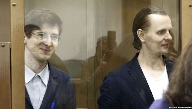 Alexander Filinov (left) and Konstantin Teplyakov appear in court in Moscow