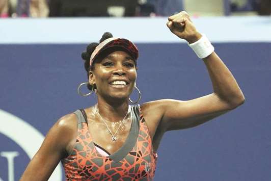 Venus Williams of the US celebrates after defeating Czech Republicu2019s Petra Kvitova during their US Open quarter-final at the USTA Billie Jean King National Tennis Centre in New York. (AFP)