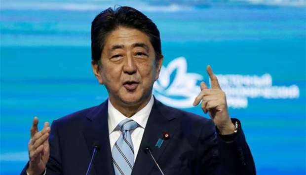 Japanese Prime Minister Shinzo Abe delivers a speech during a session of the Eastern Economic Forum in Vladivostok, Russia on Thursday.