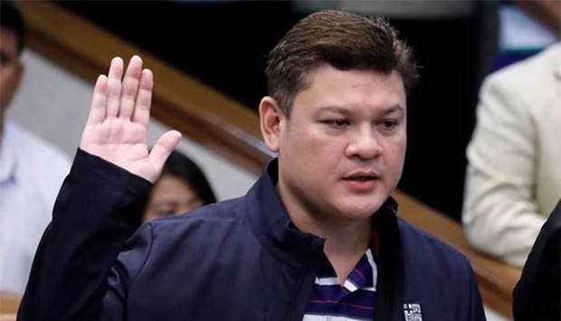 Davao's Vice Mayor Paolo Duterte, son of President Rodrigo Duterte, takes an oath as he testifies at a Senate hearing on drug smuggling in Pasay, Metro Manila on Thursday.