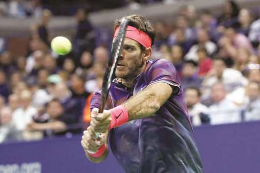 Juan Martin del Potro of Argentina in action against Roger Federer of Switzerland on Wednesday.
