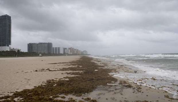 Winds and rain begin to hit the beach as outer bands of Hurricane Irma arrive in Miami Beach, Florida.