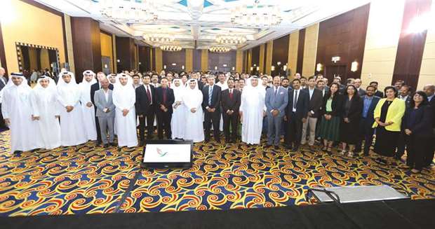 Award-winner Abdulla Abdulaziz al-Subaie and other Qatari engineers with Indian ambassador P Kumaran and Engineers Forum officials.