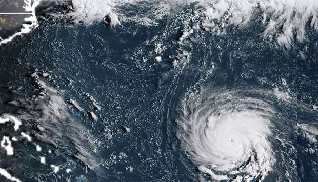 Satellite image shows Hurricane Florence off the US east coast in the Atantic Ocean