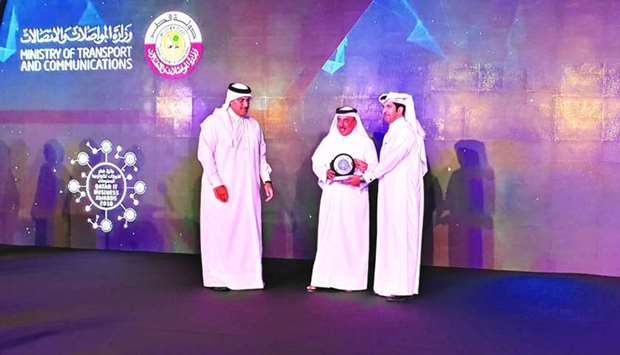 HE the Minister of Transport and Communications Jassim Seif Ahmed al-Sulaiti leads the ceremony of the u20184th Qatar IT Business Awardsu2019. Meeza won the award in the u2018Service Provider of the Yearu2019 category.