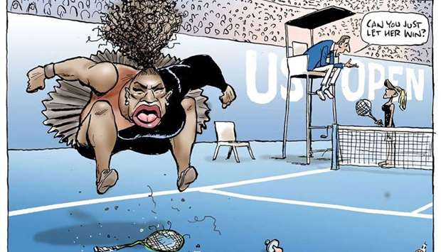 The cartoon published of US tennis player Serena Williams in the controversial final of the US Open women's singles final.
