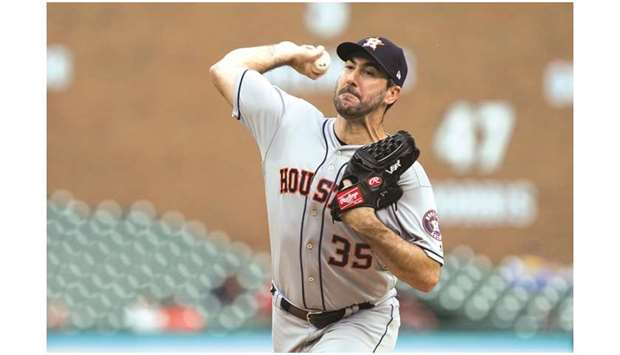 Houston Astros starting pitcher Justin Verlander pitches against Detroit Tigers catcher James McCann (not pictured) in the second inning of their MLB game at Comerica Park. PICTURE: USA TODAY Sports Images