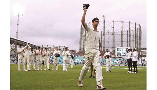 Alastair Cook leaves the Oval ground after playing his last Test yesterday.