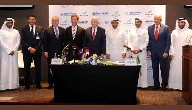Aspire Zone officials and the US delegates after the MoU signing ceremony. PICTURE: Shameer Rasheed