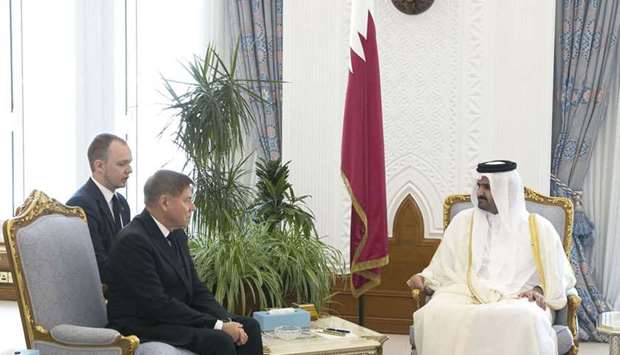 His Highness Deputy Amir Sheikh Abdullah bin Hamad al-Thani met at his Amiri Diwan office on Tuesday with the Chief Justice of the Russian Supreme Court, Lebedev Vyacheslav Mikhailovich, and his accompanying delegation. The meeting reviewed ways to develop bilateral co-operation, especially in the legal and judicial fields.