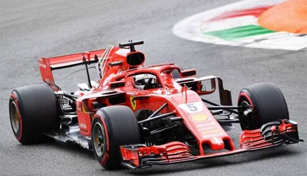 Ferrari's German driver Sebastian Vettel drives during the third practice session in Monza on Saturday ahead of the Italian Formula One Grand Prix.