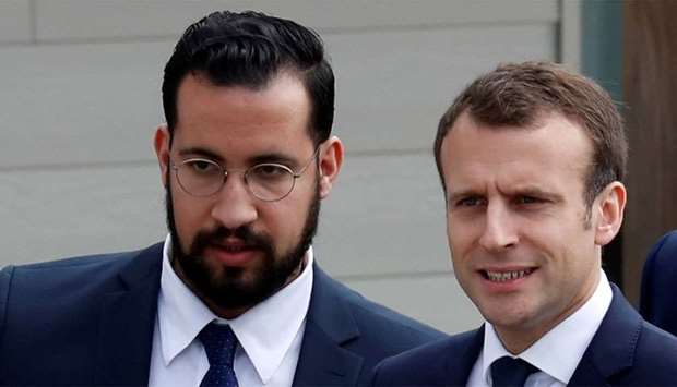 French President Emmanuel Macron and Elysee senior security officer Alexandre Benalla