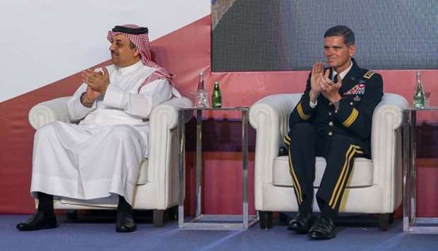 HE the Deputy Prime Minister and Minister of State for Defence Affairs Dr Khalid bin Mohamed al-Attiyah and Commander of the US Central Command Gen Joseph Votel attending the ceremony
