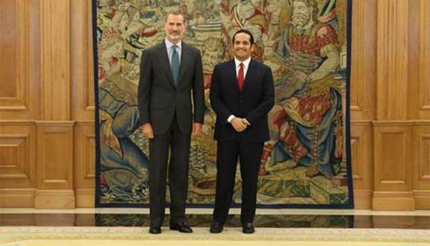 HE Sheikh Mohamed bin Abdulrahman al-Thani with King Felipe VI of Spain.