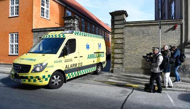 An Ambulance leaves the court building on the day of the verdict for the pending appeal in the case against Peter Madsen at the Eastern High Court in Copenhagen, Denmark.