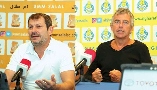 Umm Salal head coach Laurent Banide and Al Gharafa head coach Christian Gourcuff (right). PICTURES: Othman Iraqi