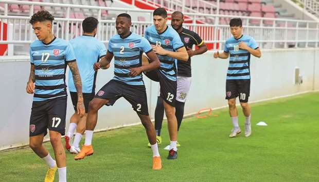 Al Duhail players take part in their last training session at Abdullah Bin Khalifa Stadium before travelling to Tehran for the second leg of their AFC Champions League quarter-finals against Persepolis. (Twitter)